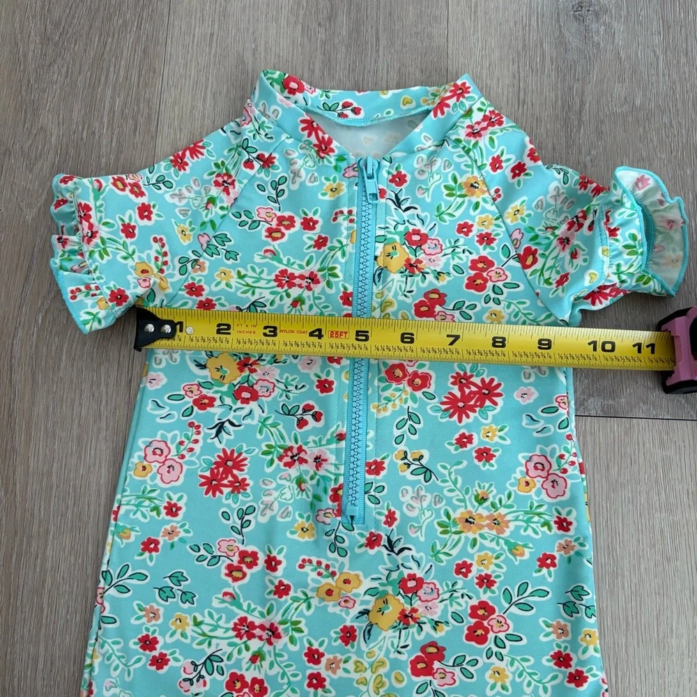 Charm Leaks Baby Swimsuit Romper Zipper 12-18 months Blue Floral Print UPF 50+